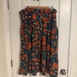 Floral Women's Skirt in Teal and Orange